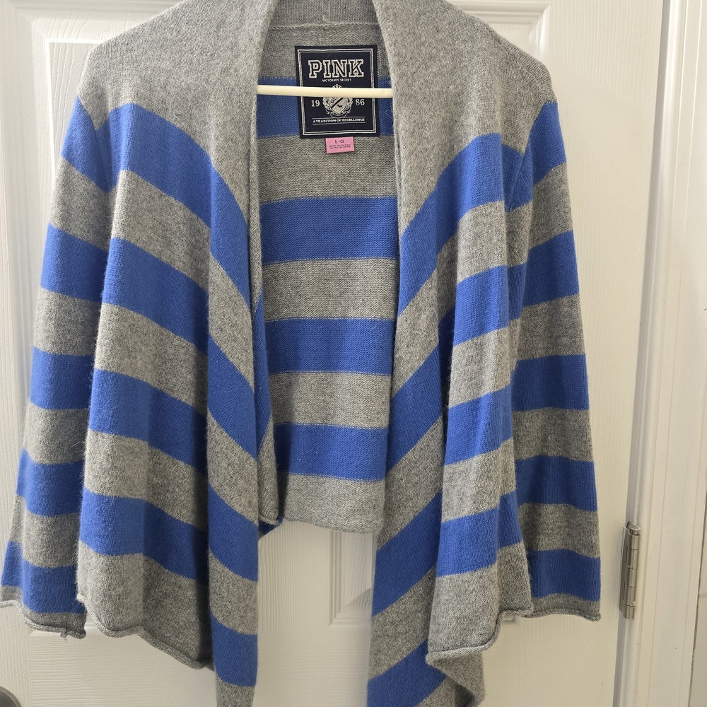 PINK Victoria's Secret Gray and Blue Striped Cardigan